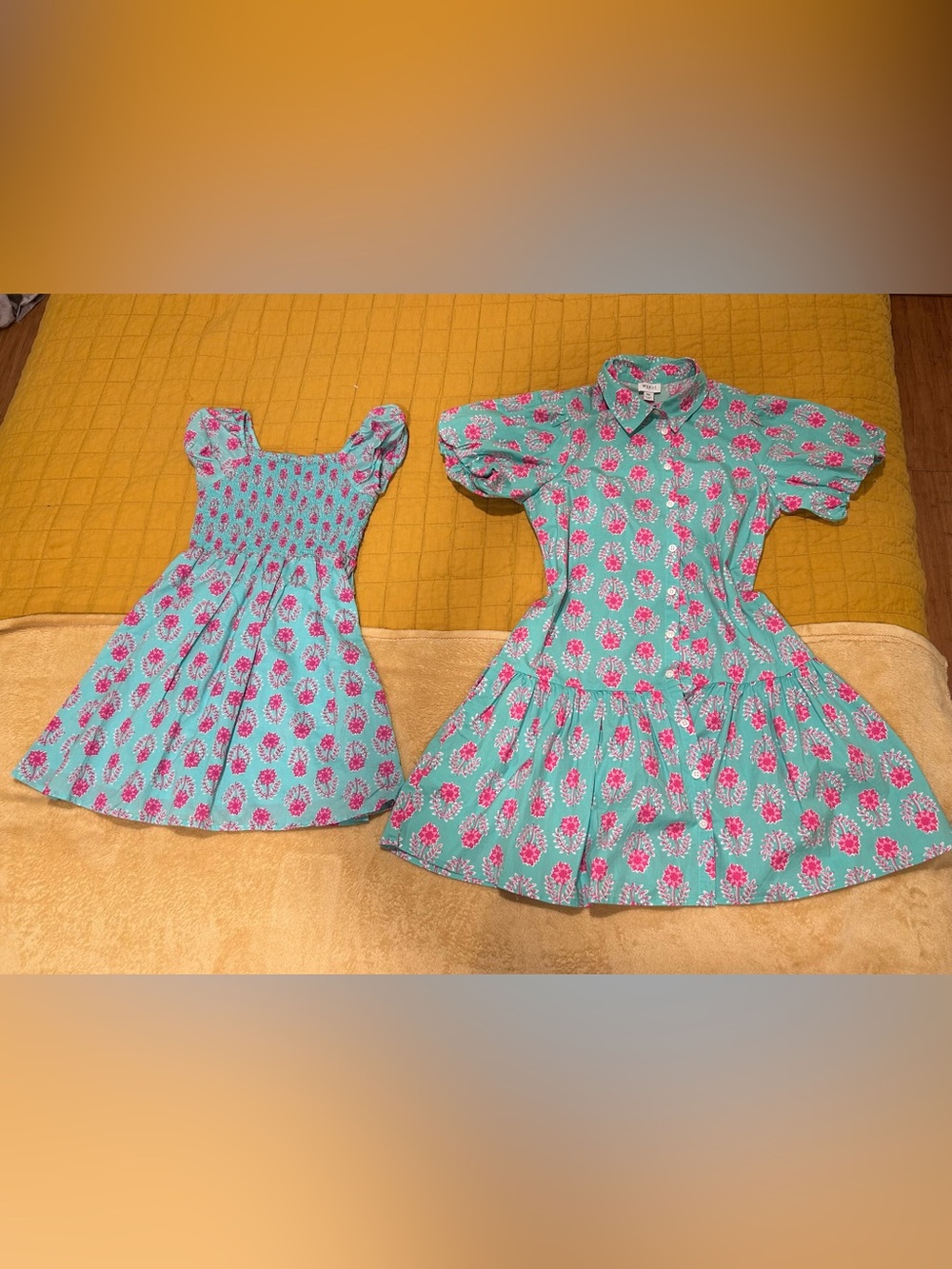 Mother Daughter 2 dresses: J Crew Turquoise and Pink Floral